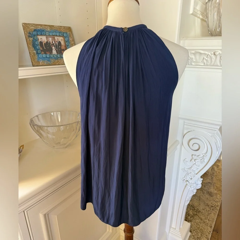 Ramy Brook Piper Reversible Sleeveless Halterneck Pleated Tank Top Blue size XS